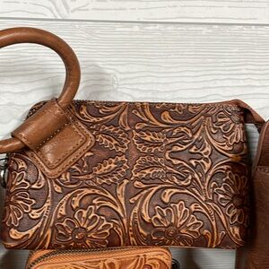 Montana West Brown Floral Embossed Wristlet